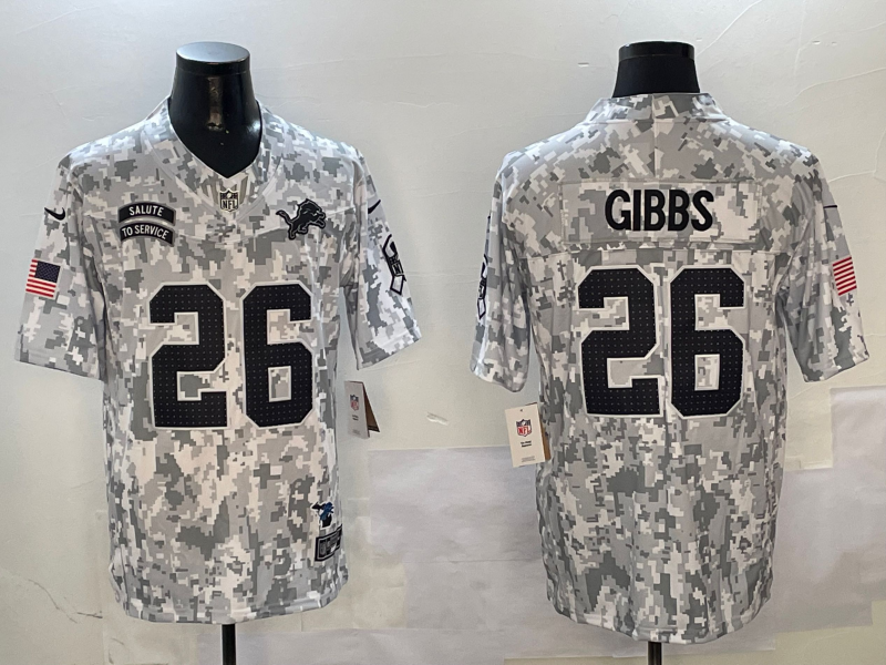 Men's Detroit Lions Jahmyr Gibbs #26 Arctic Camo 2024 Salute to Service Limited Jersey